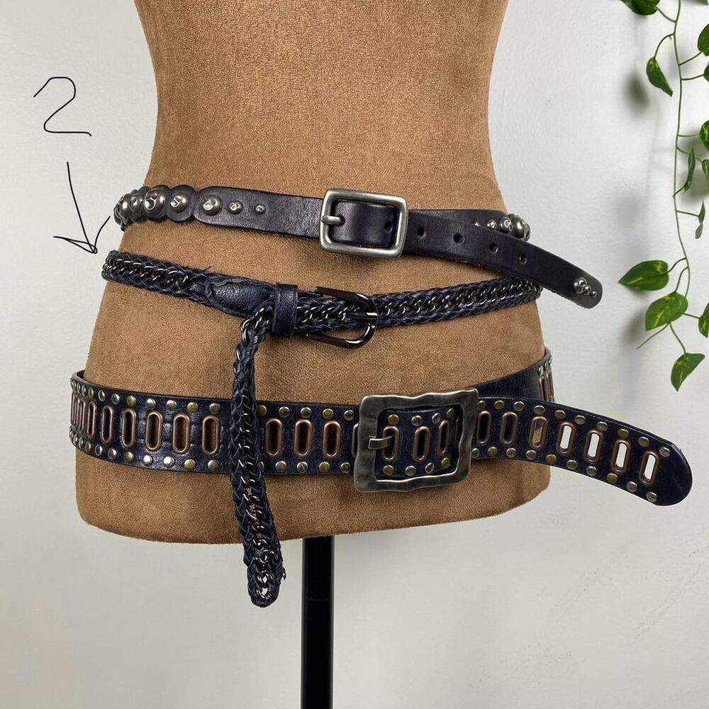 Black leather chainmetal belt grunge alt emo black chain punk rock biker chick